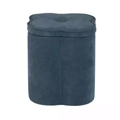 Kirklands Home Navy Chenille Flower Storage Ottoman Blue