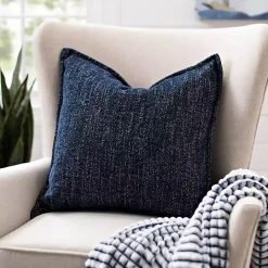 Best Kirklands Home Navy Chenille Texture Flange Pillow, 22 in. Blue