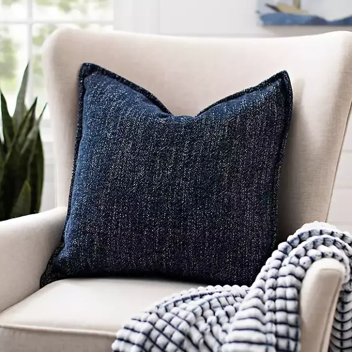 Best Kirklands Home Navy Chenille Texture Flange Pillow, 22 in. Blue