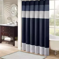 Clearance Kirklands Home Navy Colorblock Silky Shower Curtain Blue