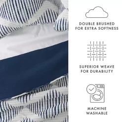 Kirklands Home Navy Diamond Line Reversible 3-pc. Queen Quilt Set