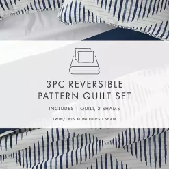 Kirklands Home Navy Diamond Line Reversible 3-pc. Queen Quilt Set