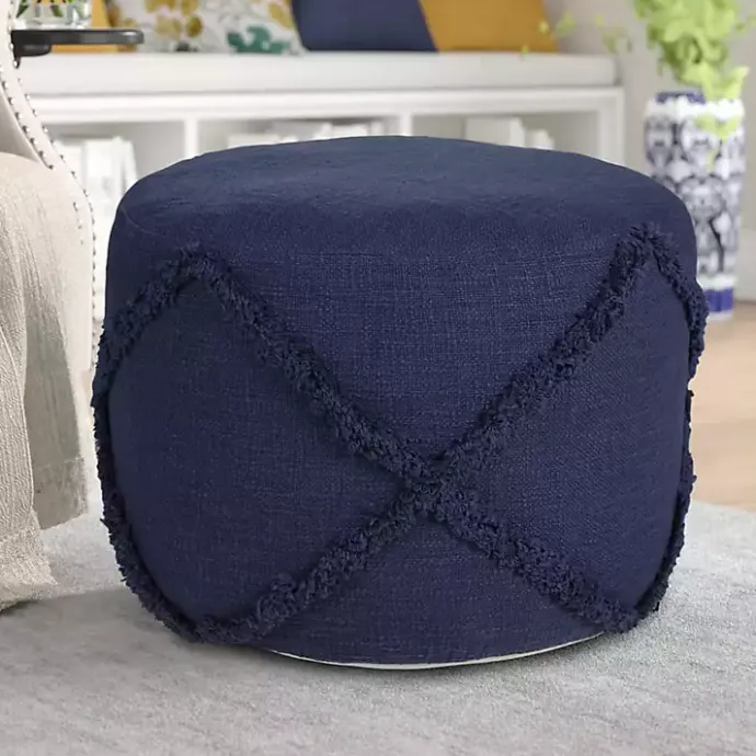 Clearance Kirklands Home Navy Diamond Tufted Pouf Blue