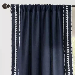 Sale Kirklands Home Navy Embroidered Ric Rac Curtain Panel, 84 in. Blue