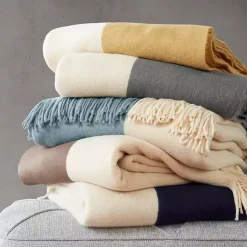 Sale Kirklands Home Navy Faux Cashmere Color Block Throw Blanket Blue