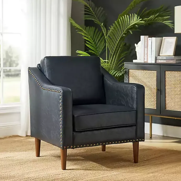 Kirklands Home Navy Faux Leather Bonita Accent Chair Blue