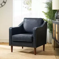 Kirklands Home Navy Faux Leather Bonita Accent Chair Blue