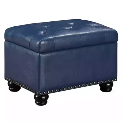 Online Kirklands Home Navy Faux Leather Jessy Storage Ottoman Blue