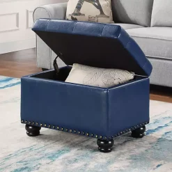 Online Kirklands Home Navy Faux Leather Jessy Storage Ottoman Blue