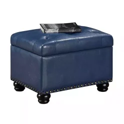 Online Kirklands Home Navy Faux Leather Jessy Storage Ottoman Blue