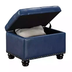 Online Kirklands Home Navy Faux Leather Jessy Storage Ottoman Blue