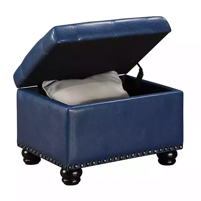 Online Kirklands Home Navy Faux Leather Jessy Storage Ottoman Blue