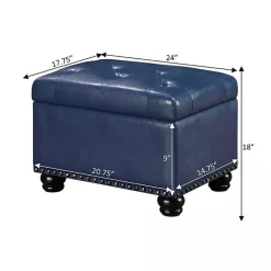 Online Kirklands Home Navy Faux Leather Jessy Storage Ottoman Blue