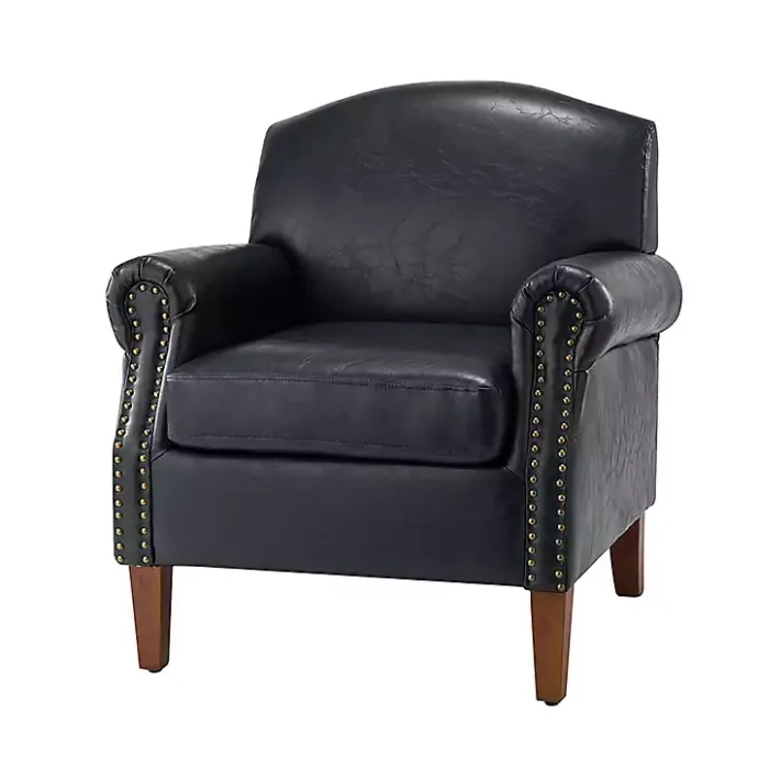 Kirklands Home Navy Faux Leather Nailhead Taylor Armchair Blue