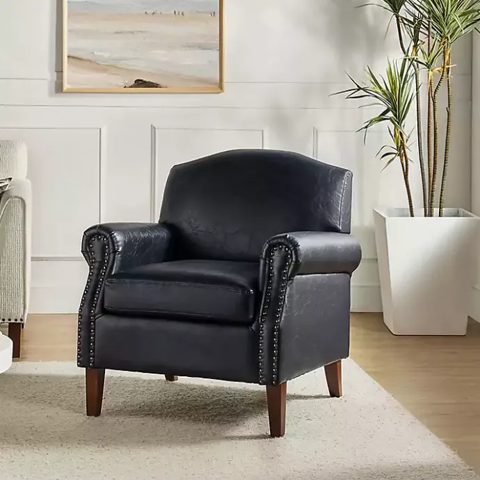 Kirklands Home Navy Faux Leather Nailhead Taylor Armchair Blue