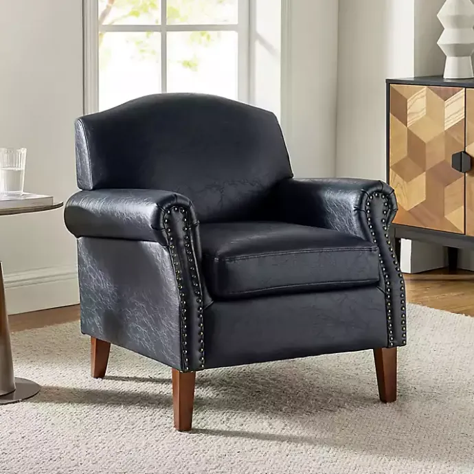 Kirklands Home Navy Faux Leather Nailhead Taylor Armchair Blue
