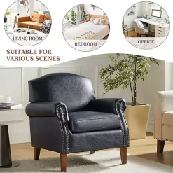 Kirklands Home Navy Faux Leather Nailhead Taylor Armchair Blue