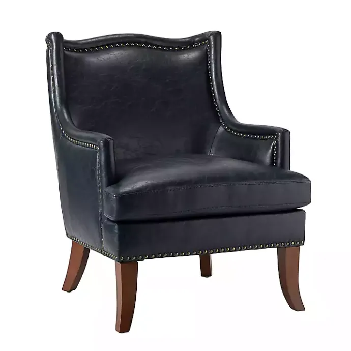 Sale Kirklands Home Navy Faux Leather Wingback Accent Chair Blue