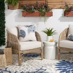 Sale Kirklands Home Navy Floral Chevron Outdoor Throw Pillow Blue