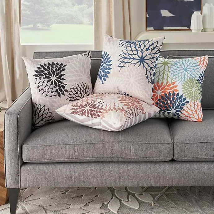 Sale Kirklands Home Navy Floral Chevron Outdoor Throw Pillow Blue