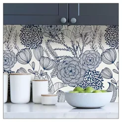 Sale Kirklands Home Navy Floral Garden Peel & Stick Wallpaper Blue