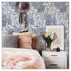 Sale Kirklands Home Navy Floral Garden Peel & Stick Wallpaper Blue