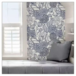 Sale Kirklands Home Navy Floral Garden Peel & Stick Wallpaper Blue