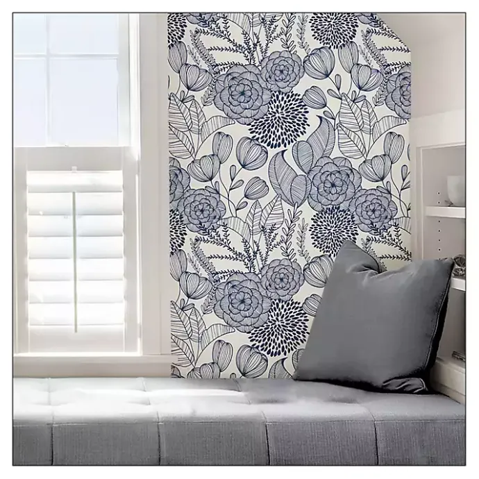 Sale Kirklands Home Navy Floral Garden Peel & Stick Wallpaper Blue