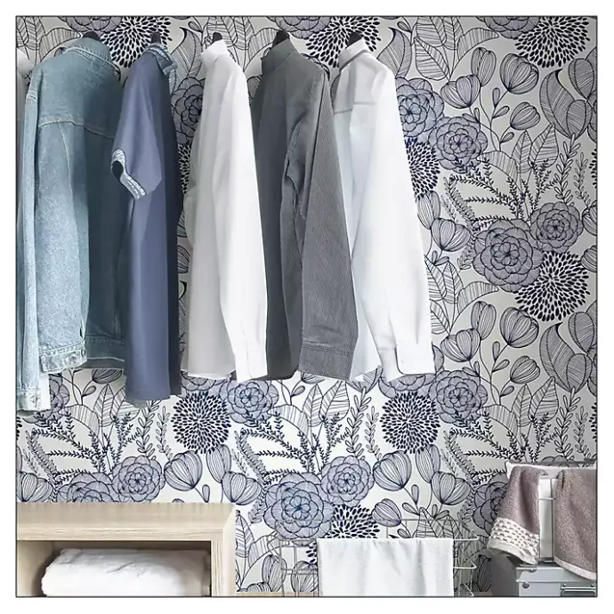 Sale Kirklands Home Navy Floral Garden Peel & Stick Wallpaper Blue