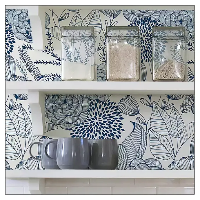 Sale Kirklands Home Navy Floral Garden Peel & Stick Wallpaper Blue