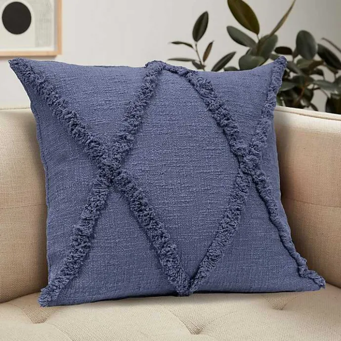 Hot Kirklands Home Navy Fringe Diamond Pillow, 18 in. Blue