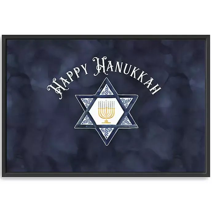 New Kirklands Home Navy Happy Hanukkah Star Framed Wall Art