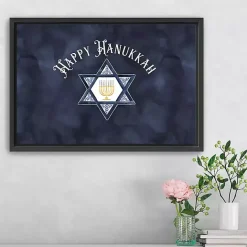 New Kirklands Home Navy Happy Hanukkah Star Framed Wall Art