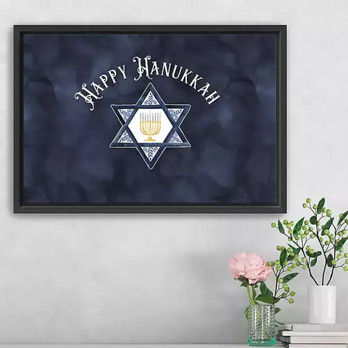New Kirklands Home Navy Happy Hanukkah Star Framed Wall Art