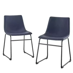 Hot Kirklands Home Navy Leather Industrial Dining Chairs, Set of 2 Blue