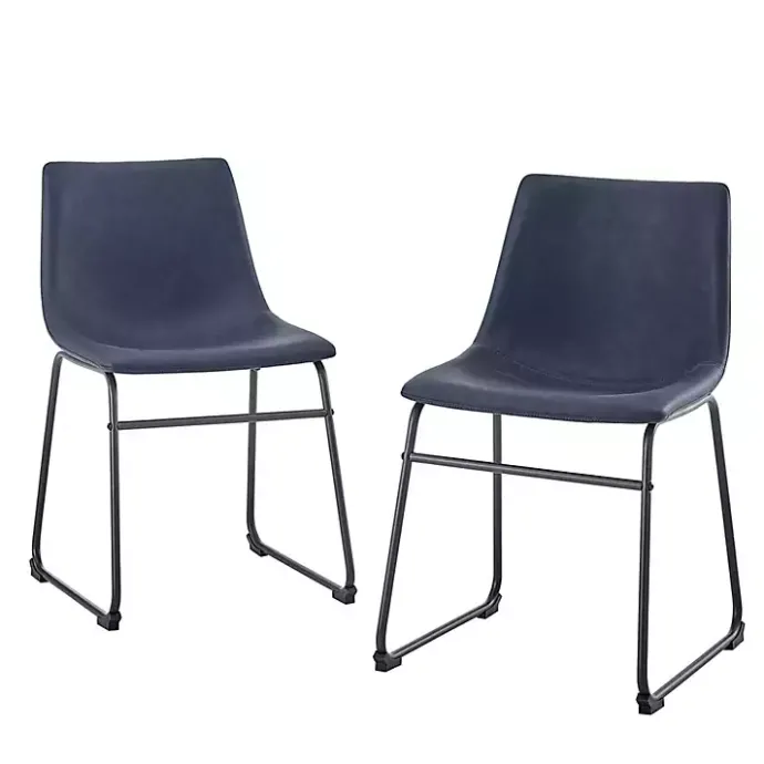 Hot Kirklands Home Navy Leather Industrial Dining Chairs, Set of 2 Blue