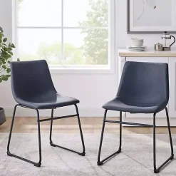 Hot Kirklands Home Navy Leather Industrial Dining Chairs, Set of 2 Blue