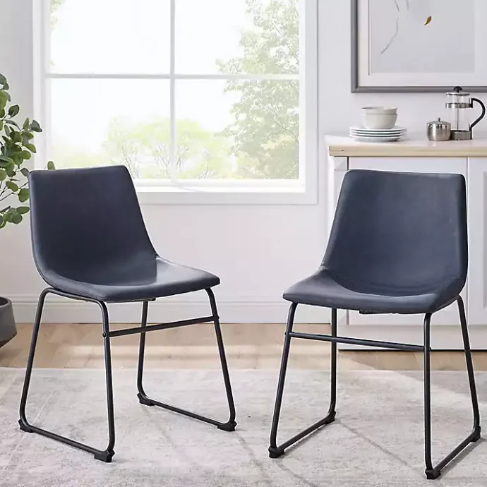 Hot Kirklands Home Navy Leather Industrial Dining Chairs, Set of 2 Blue