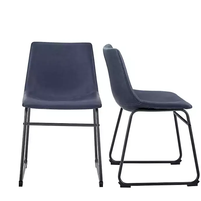 Hot Kirklands Home Navy Leather Industrial Dining Chairs, Set of 2 Blue