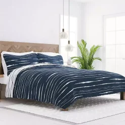 New Kirklands Home Navy Linear Reversible 3-pc. King Quilt Set