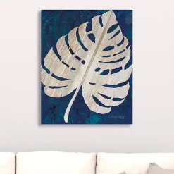 New Kirklands Home Navy Monstera Leaf Giclee Canvas Art Print