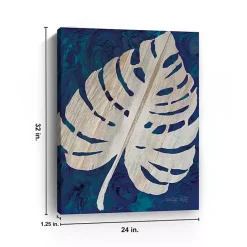 New Kirklands Home Navy Monstera Leaf Giclee Canvas Art Print