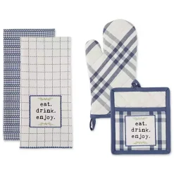 Hot Kirklands Home Navy Plaid Eat Drink Enjoy 4-pc. Dish Towel Set