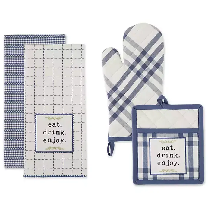 Hot Kirklands Home Navy Plaid Eat Drink Enjoy 4-pc. Dish Towel Set