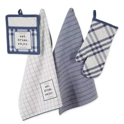 Hot Kirklands Home Navy Plaid Eat Drink Enjoy 4-pc. Dish Towel Set