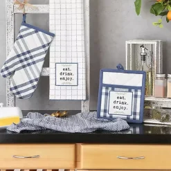 Hot Kirklands Home Navy Plaid Eat Drink Enjoy 4-pc. Dish Towel Set