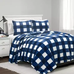 Sale Kirklands Home Navy Plaid Faux Fur 3-pc. Full/Queen Comforter Set