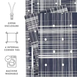 Discount Kirklands Home Navy Plaid Polka Dot 2-pc. Twin Duvet Cover Set