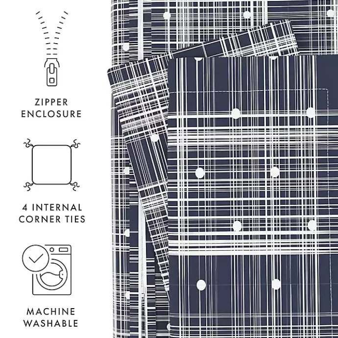 Discount Kirklands Home Navy Plaid Polka Dot 2-pc. Twin Duvet Cover Set