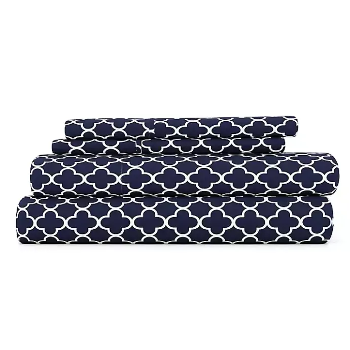 Clearance Kirklands Home Navy Quatrefoil 4-pc. California King Sheet Set Blue